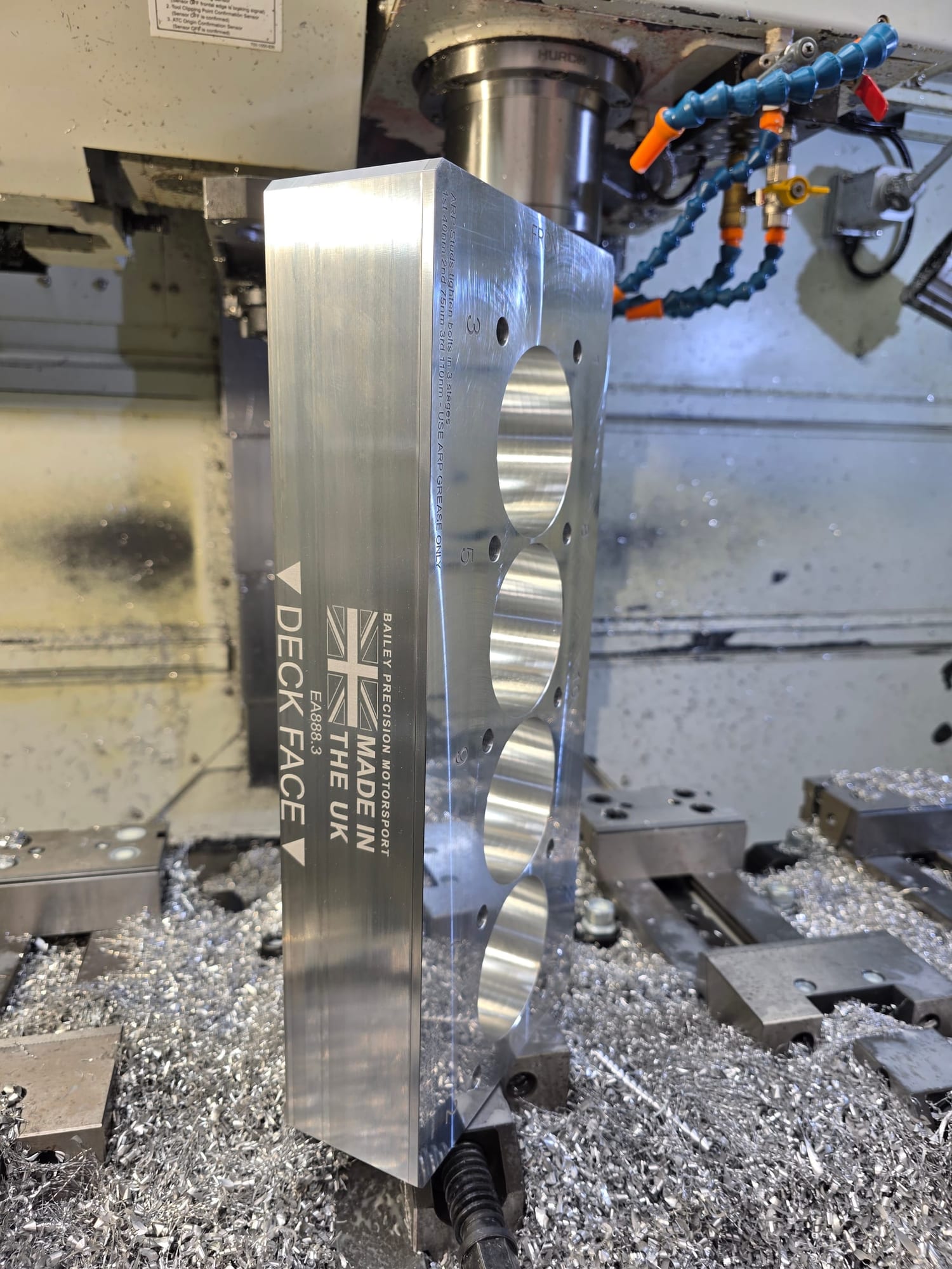 EA888 torque plate on the machine, engraved with stud torque stages